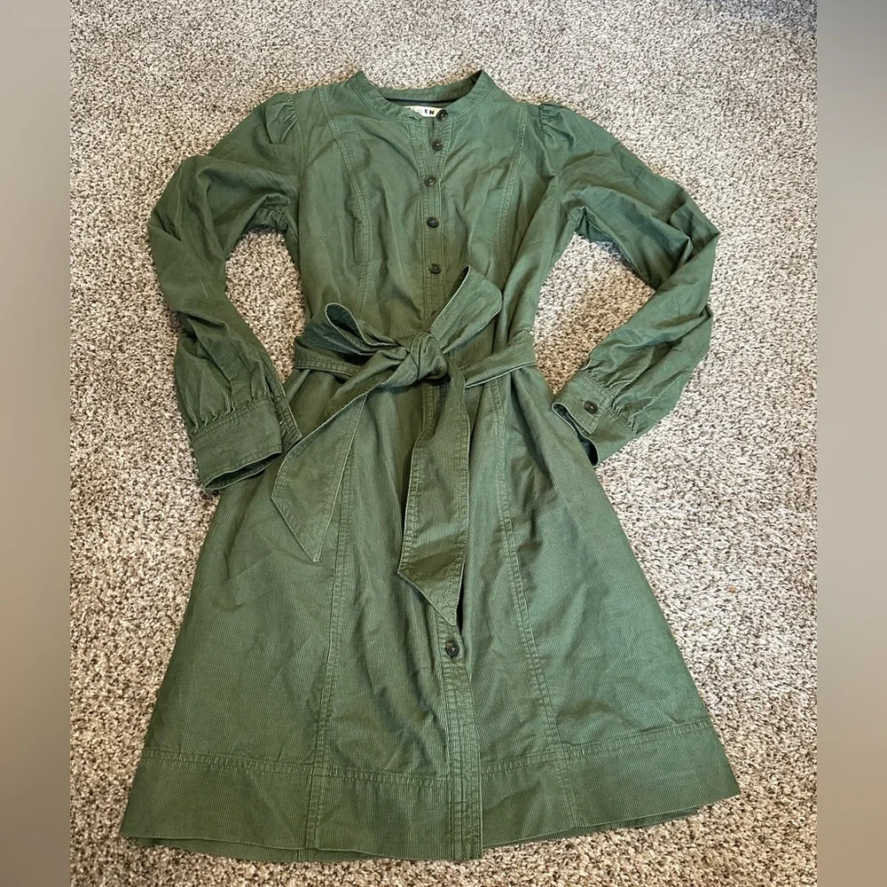 Boden Olive Green Button-Front Midi Dress - Picture 2 of 6